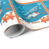 Papier Cadeau Ocean Aquatic Cute Shark Custom Cadeau (Coin rond)