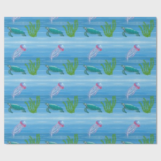 Papier Cadeau Océan avec Tortue et Méduse (Plat)