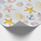 Papier Cadeau Ocean Beach Pastel Starfish Seashell (Coin)