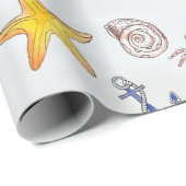 Papier Cadeau Ocean Beach Pastel Starfish Seashell (Coin rond)