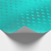 Papier Cadeau Ocean Blue Aqua Metallic Hearts Plage Mariage (Coin)