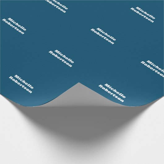 Papier Cadeau Ocean Blue Plain Minimalist Ajouter son propre nom (Coin)