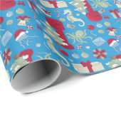 Papier Cadeau ocean christmas octopus mailbox santa jellyfish (Coin rond)