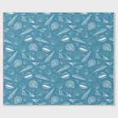 Papier Cadeau Océan coquillage bleu (Plat)