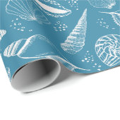 Papier Cadeau Océan coquillage bleu (Coin rond)