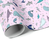 Papier Cadeau Océan en rose (Coin rond)