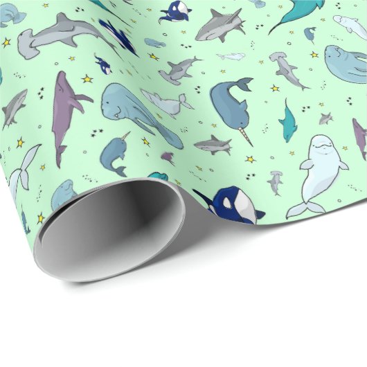 Papier Cadeau Océan en vert (Coin rond)