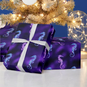 Papier Cadeau Océan Glamour Purple Feuille et paillettes hippoca