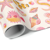 Papier Cadeau Océan Pearl Sea Creatures Baby shower d'anniversai (Coin rond)