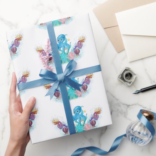 Papier Cadeau Ocean Sea bébé garçon Octopus enveloppement papier (Cadeaux)