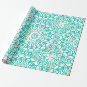 Papier Cadeau Océan Turquoise et Beige Mandala Motif