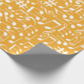 Papier Cadeau Ocre Doré Clair Notes de Musique Couleurs Chaudes (Coin)