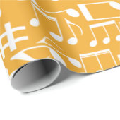 Papier Cadeau Ocre Doré Clair Notes de Musique Couleurs Chaudes (Coin rond)