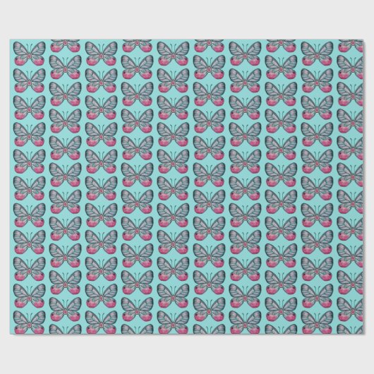 Papier Cadeau Octobre Turquoise Verre Papillon Motif Design (Plat)