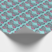 Papier Cadeau Octobre Turquoise Verre Papillon Motif Design (Coin)