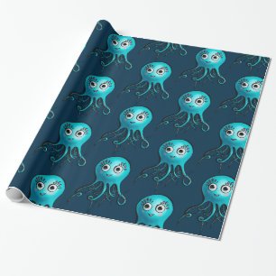 Papier Cadeau Octopus Bleu Cute - Kawaii Cartoon