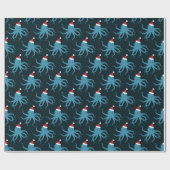 Papier Cadeau Octopus bleu foncé à Santa Hat Noël (Plat)