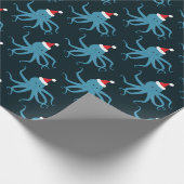 Papier Cadeau Octopus bleu foncé à Santa Hat Noël (Coin)