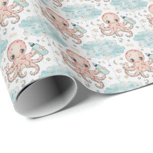Papier Cadeau Octopus Cute Baby Pastel Motif d'aquarelle