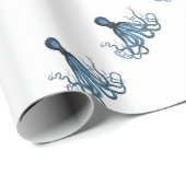 Papier Cadeau Octopus kraken nautique plage de mer (Coin rond)