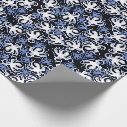 Papier Cadeau Octopus noir, blanc et bleu Motif sans couture (Coin)
