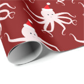 Papier Cadeau Octopus rose dans le marron de Noël de Santa Hat (Coin rond)