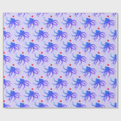 Papier Cadeau Octopus Santa Hat Violet Noël (Plat)