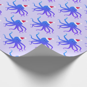 Papier Cadeau Octopus Santa Hat Violet Noël