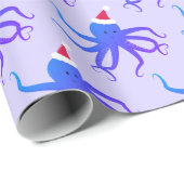 Papier Cadeau Octopus Santa Hat Violet Noël (Coin rond)