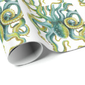 Papier Cadeau Octopus Vert aquarelle Art (Coin rond)