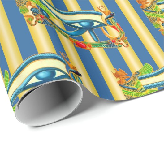 Papier Cadeau Oeil d'Horus sur or et lapis lazuli rayures (Coin rond)