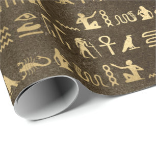 Papier Cadeau OEil d'or Égypte Hiéroglyphes pharaons égyptiens