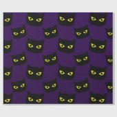 Papier Cadeau Oeil jaune de chat noir et violet motif Halloween (Plat)