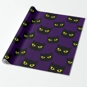 Papier Cadeau Oeil jaune de chat noir et violet motif Halloween