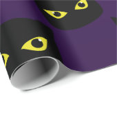 Papier Cadeau Oeil jaune de chat noir et violet motif Halloween (Coin rond)