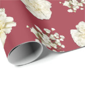 Papier Cadeau Oeillets blancs sur des photos à fleurs rouges (Coin rond)