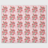 Papier Cadeau Oeillets roses et papillons papillons Joyeux anniv (Plat)