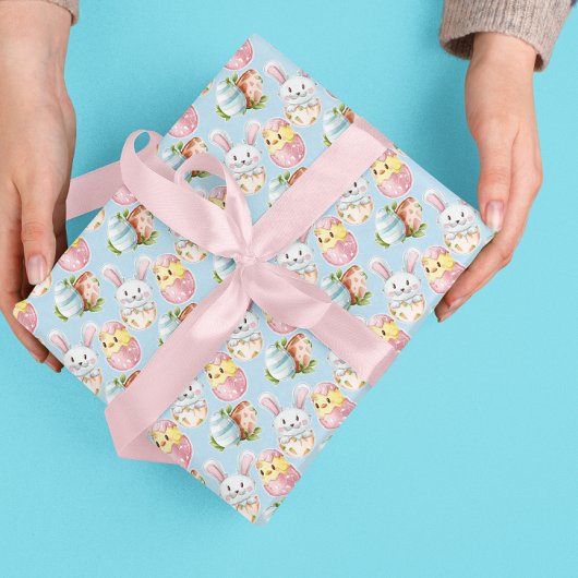 Papier Cadeau OEuf de Pâques Aquarelle Printemps Bunny & Chick