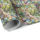 Papier Cadeau Oeuf de Pâques avec lapin (Coin rond)