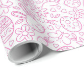 Papier Cadeau Oeufs de lapin rose de Pâques Fleurs de papillon c (Coin rond)