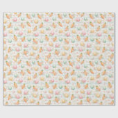 Papier Cadeau Œufs de Pâques à l'aquarelle, carottes et fleurs p (Plat)