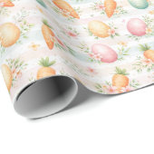 Papier Cadeau Œufs de Pâques à l'aquarelle, carottes et fleurs p (Coin rond)