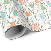 Papier Cadeau Oeufs de Pâques Arbres floraux | Vacances (Coin rond)
