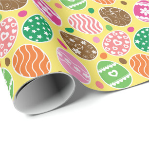 Papier Cadeau OEufs de Pâques colorés Motif Jaune Arrière - plan