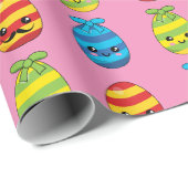 Papier Cadeau Oeufs de Pâques de Kawaii avec des rubans (Coin rond)