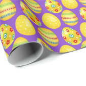 Papier Cadeau Oeufs De Pâques Jaunes Sur Violet (Coin rond)