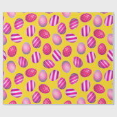 Papier Cadeau Oeufs de Pâques Motif jaune et rose (Plat)