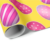 Papier Cadeau Oeufs de Pâques Motif jaune et rose (Coin rond)