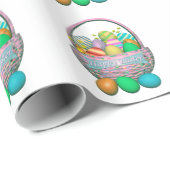 Papier Cadeau Oeufs de Pâques peints en panier (Coin rond)