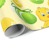 Papier Cadeau Oeufs de Pâques Petit Motif de poulet (Coin rond)
